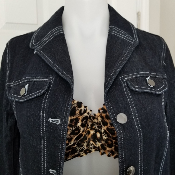 T TAHARI Black Denim Jacket Soft Fitted Small NWT - Picture 4 of 10